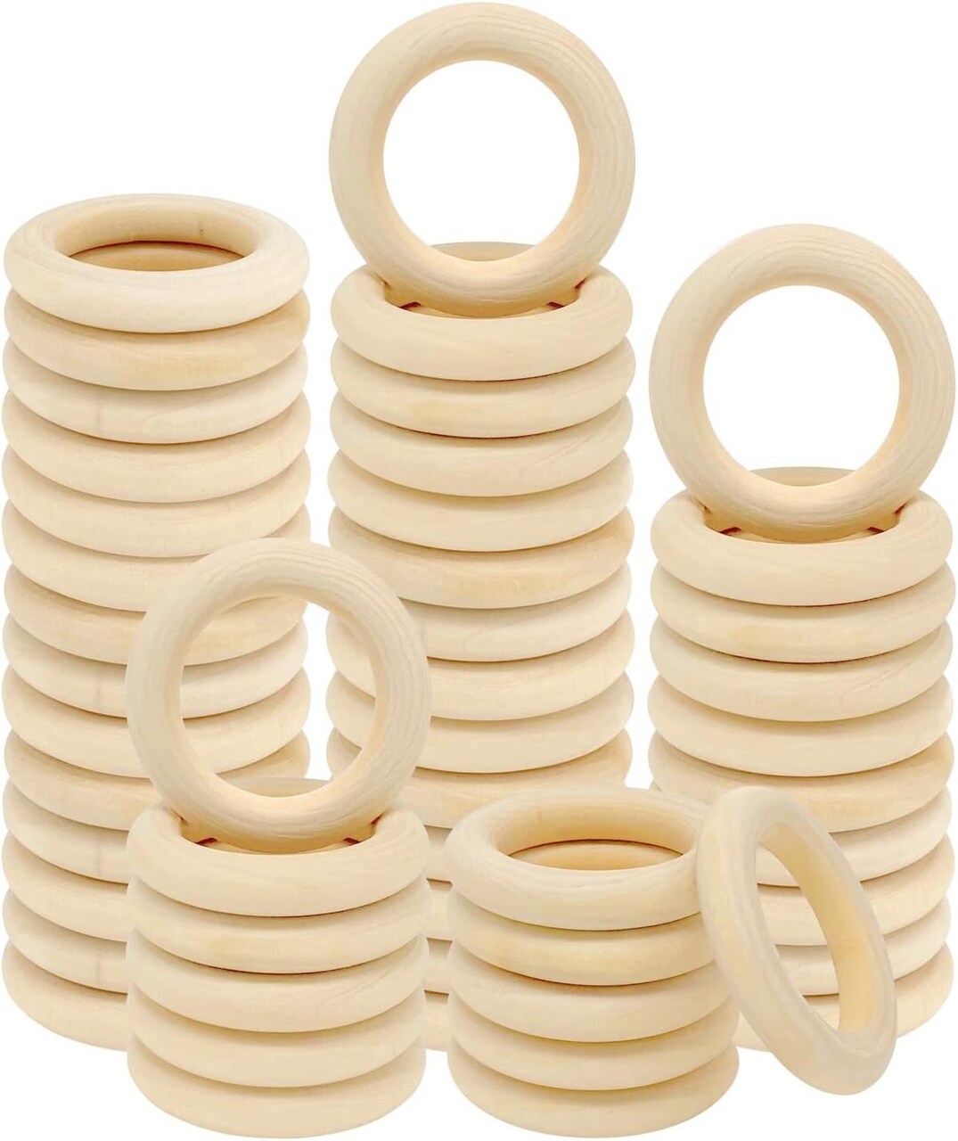 2.2 Inch Natural Wood Macrame Rings for DIY Crafts, Unpainted Round Pendant Connectors